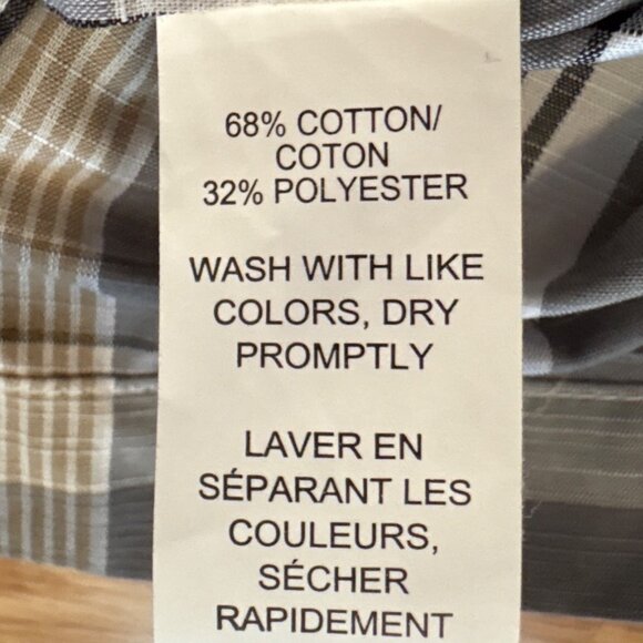 Van Heusen Shirt Short Sleeve Mens Classic Fit Plaid M 15-15 1/2" Gray & Beige - Picture 6 of 10